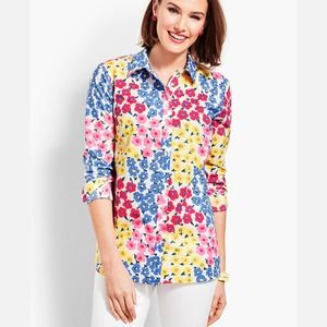 Talbots Blue and Pink 3/4 Sleeve Button Down Blouse